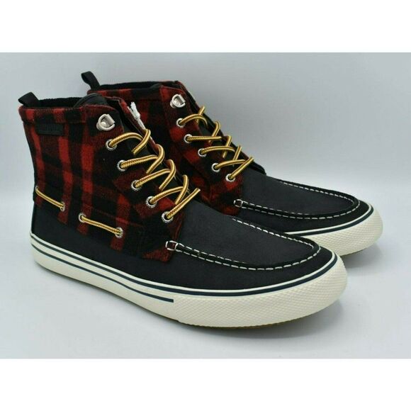 Sperry Mens Size 10 Bahama Black Red Checkered Waterproof Storm Boots STS23092 - Picture 4 of 11